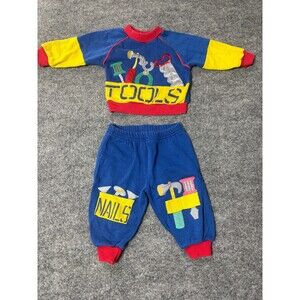 Baby Boys Outfit Handyman Tools Shirt & Pants 12 M Month Early 1990s Blue RARE